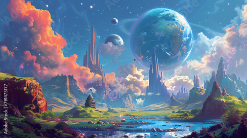 Fantasy landscape with fantasy planet and fantasy world