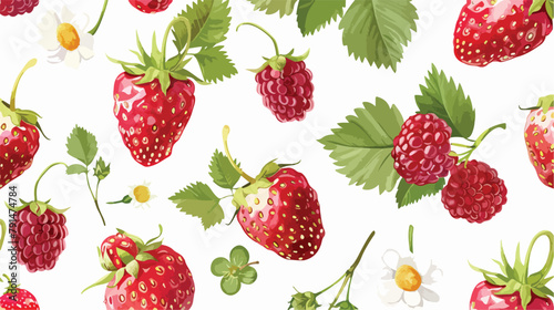Berries seamless pattern. Wild strawberries summer fr