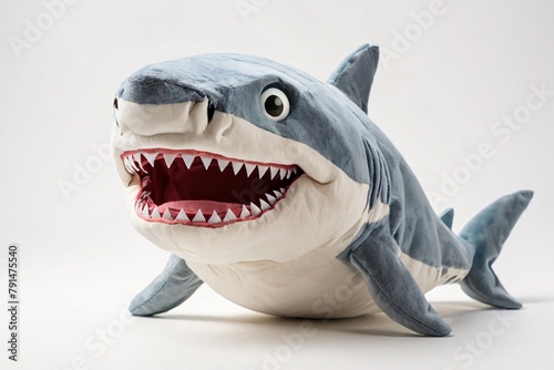 Shark stuffed toy, isolated on white background, Realistic 3D rendering