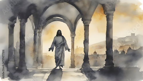Watercolor painting of The Last Days of Christ's Life at Jerusalem.