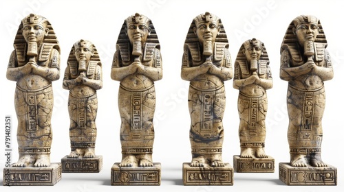 Blank mockup of a set of ancient Egyptianinspired statues with hieroglyphic details and ornate designs to transport your aquarium to another time and place. .