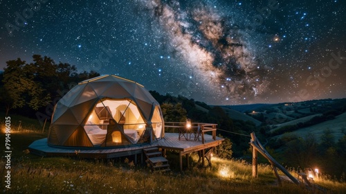 Indulge in the ultimate romantic getaway by booking a night in these enchanting geodesic domes where the stars are your only ceiling. 2d flat cartoon.