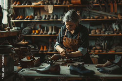 Skilled Shoemaker Repairing Shoes in Traditional Workshop