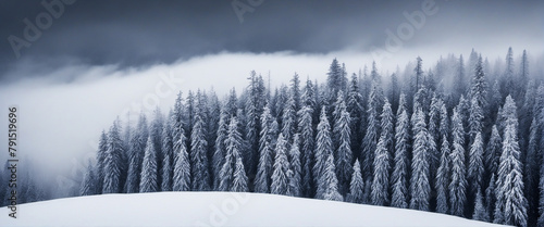 Amazing mystical snow forest landscape in the black forest, Germany