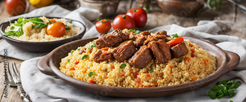 Tasty Meal, Tajin with couscous, vegetables and meat