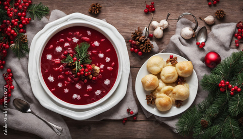 yum, traditional Polish Christmas Eve borscht with dumplings