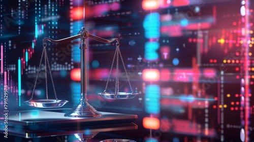 futuristic concept of digital justice and legal balance in a world of data and technology