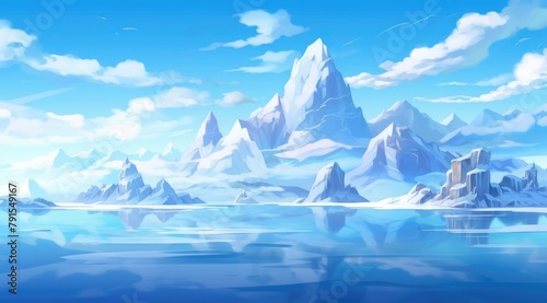 Peaceful iceberg archipelago under a celestial sky