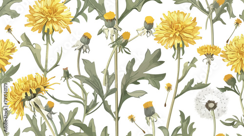 Beautiful floral seamless pattern with dandelion yellow