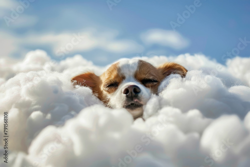 Retrato de perro entre las nubes del cielo.