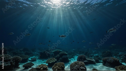 underwater scene with reef and fishes