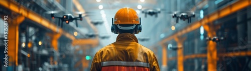 AIPowered Safety Inspectors, Design a system where AI drones monitor a futuristic factory, identifying potential hazards and proactively addressing them before accidents occur