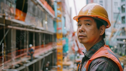 Asian Construction Worker Conducting Safety Inspections
