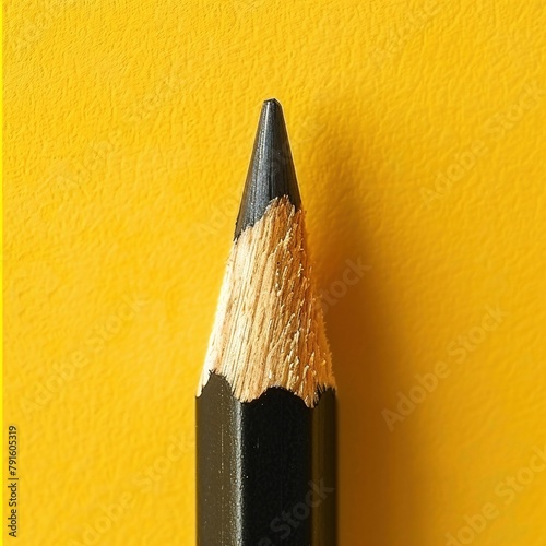 Die Spitze eines Bleistiftes in Nahaufnahme, gelber Hintergrund 