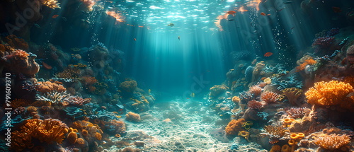 64k, 8k widescreen, wallpaper, amazing scene, Underwater Diver Explores Vibrant Coral Reef in the Tropical Sea