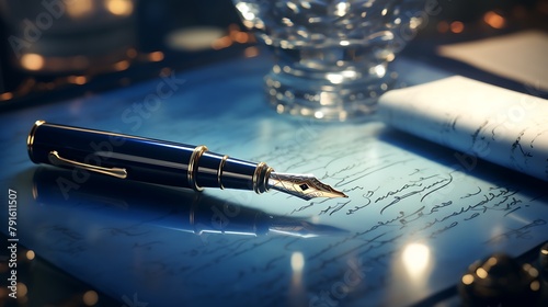 A breathtaking view of a fountain pen gracefully signing a high-stakes contract, symbolizing the significance of executive decisions in business