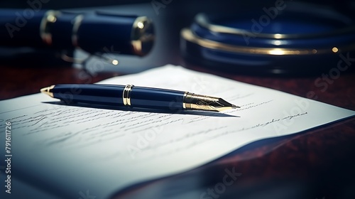 A captivating close-up of a fountain pen elegantly signing a contract, highlighting the importance of executive decisions in shaping business outcomes