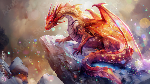 Oriental dragon sitting on top of a gemstone fantasy