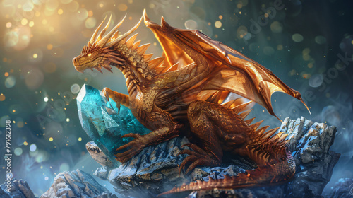 Oriental dragon sitting on top of a gemstone fantasy