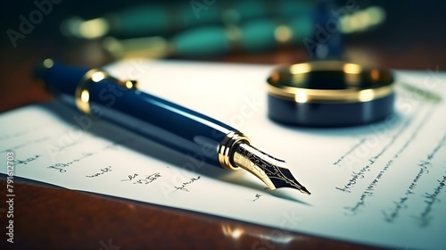 A captivating close-up of a fountain pen elegantly signing a contract, highlighting the importance of executive decisions in shaping business outcomes