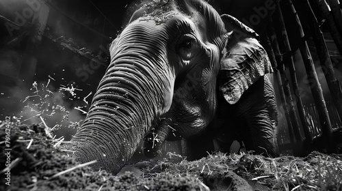 Dramatic Black and White Elephant in Dust