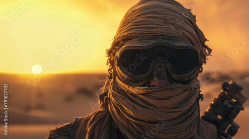 Desert traveler at golden hour, suitable for exploration and travel narrative visuals.