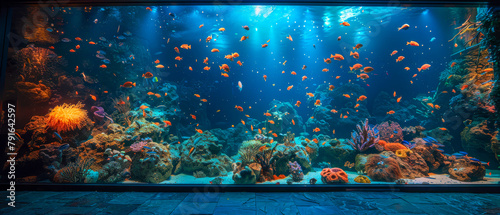 Large aquarium with variety of fish and coral