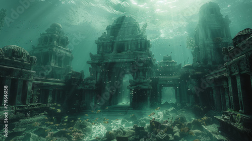 Exploring the submerged ruins of ancient civilizations, inhabited by marine life and encrusted in coral.