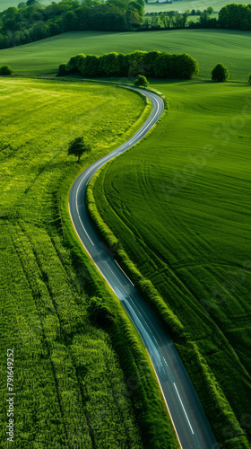 Transform your transportation projects with this dynamic depiction of intersecting roads in a green field, representing the infrastructure of rural areas. Discover AI generative