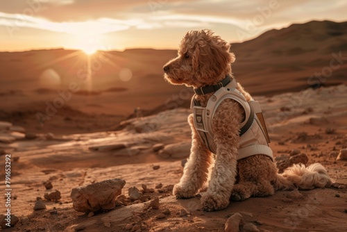 Poodle on Mars in spacesuit
