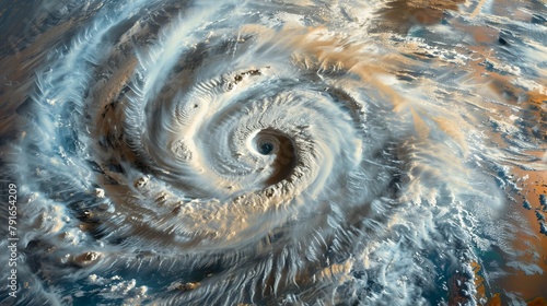 A super typhoon churns over the ocean, illustrating a dynamic and powerful tropical storm system approaching land