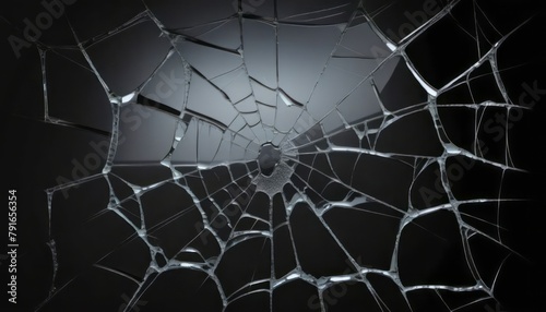 Cracked Glass Window Against Black Background