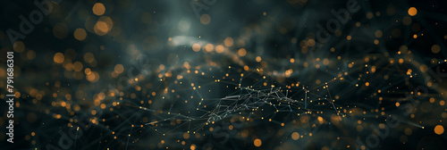 Wavy abstract background with blue and gold particles