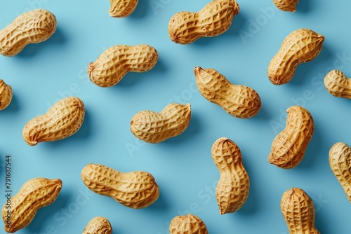 Erdnüsse isoliert auf blauem Untergrund, nahtloser Hintergrund 