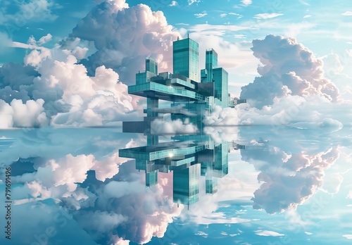 Merge architectural landmarks with surreal elements like floating clouds or mirrored reflections to create captivating scenes
