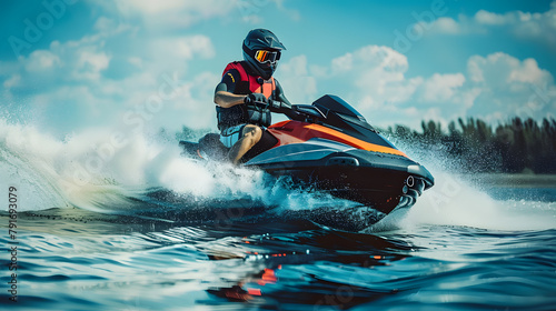 A man daring jet ski leaps off a wave in a thrilling jump
