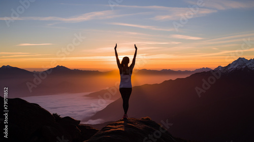 yoga sunset in te montain