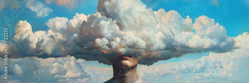 an surrealism simplicity, with clouds background, copy space for text