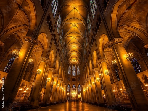 The inside of a large church with many stained glass windows. The light is bright and the atmosphere is peaceful