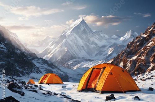 a group of tents in the snow