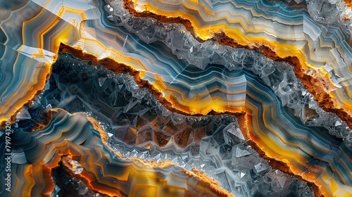 Vibrant Agate Stone Macro Texture Showcasing Natural Earth Tones and Crystal Details