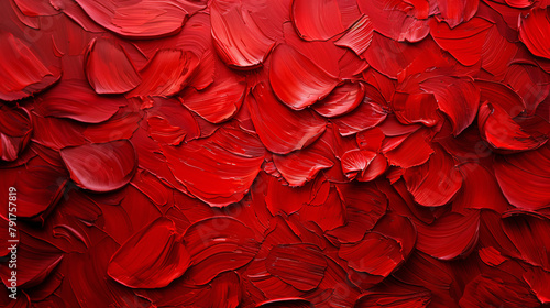 a striking array of red oil paint strokes applied with a thick impasto technique, creating a rich texture that gives the canvas a palpable sense of depth