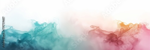 This image captures the beautiful and ethereal movement of smoke, with colors transitioning from blue to pink over a clean white backdrop