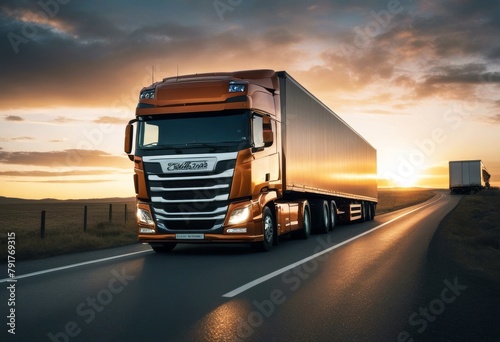 'road truck sunset van supporter transport freight speed drive move hasty fast lorry forwarding logistic street interstate product journey car driver country'