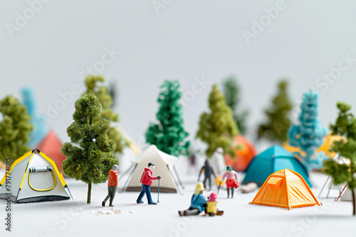 ミニチュア、キャンプをする人々、3D CG