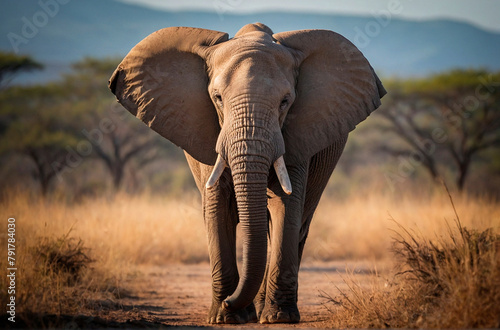 African Elephant With Beautiful Background