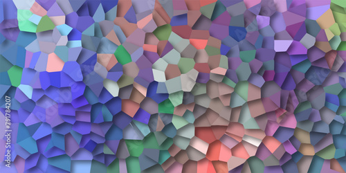 Abstract Seamless Multicolor Broken Stained-Glass Geometric Retro Tiles Pattern Quartz Crystal 3D Voronoi Diagram for Fabric Printing, Website Bg, Presentations, Brochures, & Luxury/Premium Packaging.