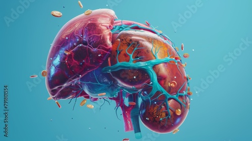 Digital illustration of human liver, anatomy artwork