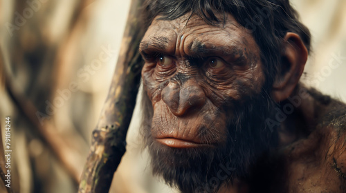 An extinct species of an early human, primitive man, early human existence, tools, culture, and survival in the ancient epochs of our evolutionary past