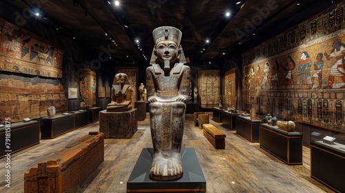 An Egyptian statue in a museum